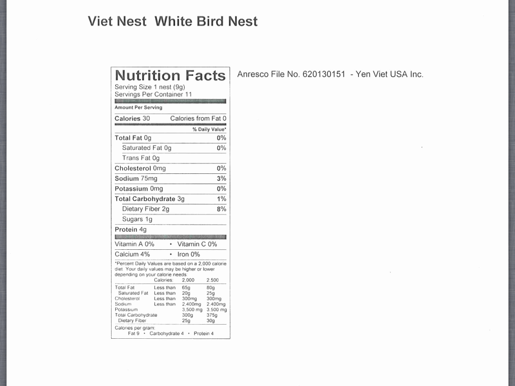 Premium White Dried Bird's Nest - 250 Gram - 8.5 Oz